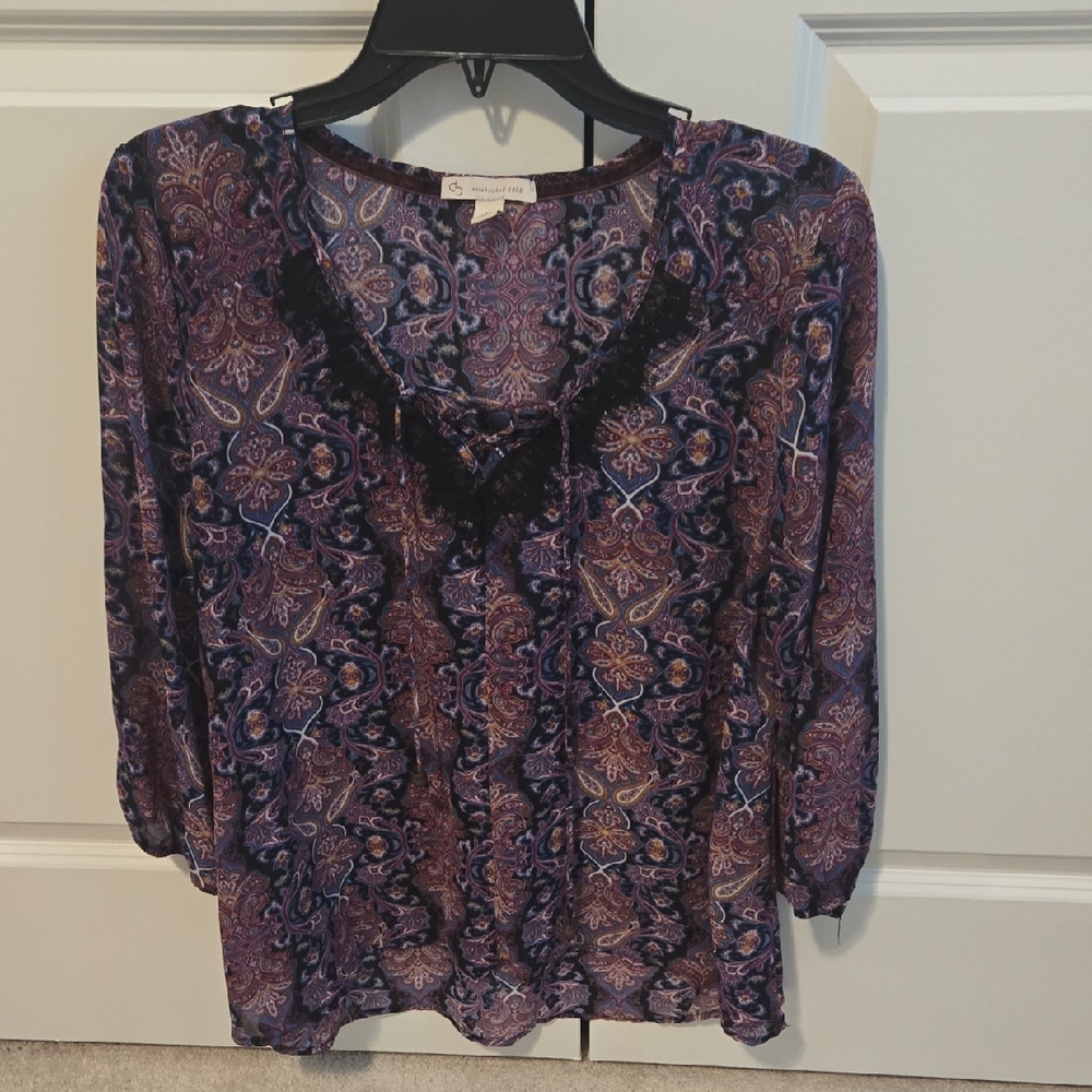 CB Casual Purple Paisley Lace Blouse